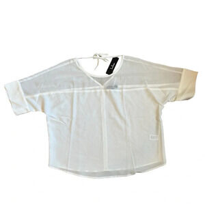 Lulus NWT Shirt White Sheer Short Sleeve Neck Tie Size Medium Blouse Top Women’s